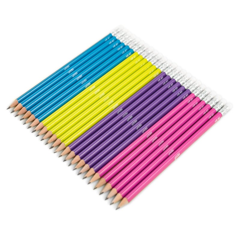 Yoobi No. 2 Pencils, Pre-sharpened in Bright Colors, Pink, Purple, Blue and Yellow, Fun School Supplies for Kids, Teens and Adults, 24 Pack - Image 2